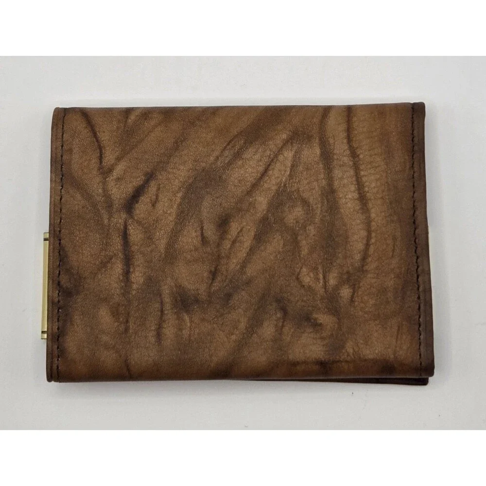VTG NOS Men's Brown Glove Leather Trifold Wallet Multi-Window Pass Case Unused